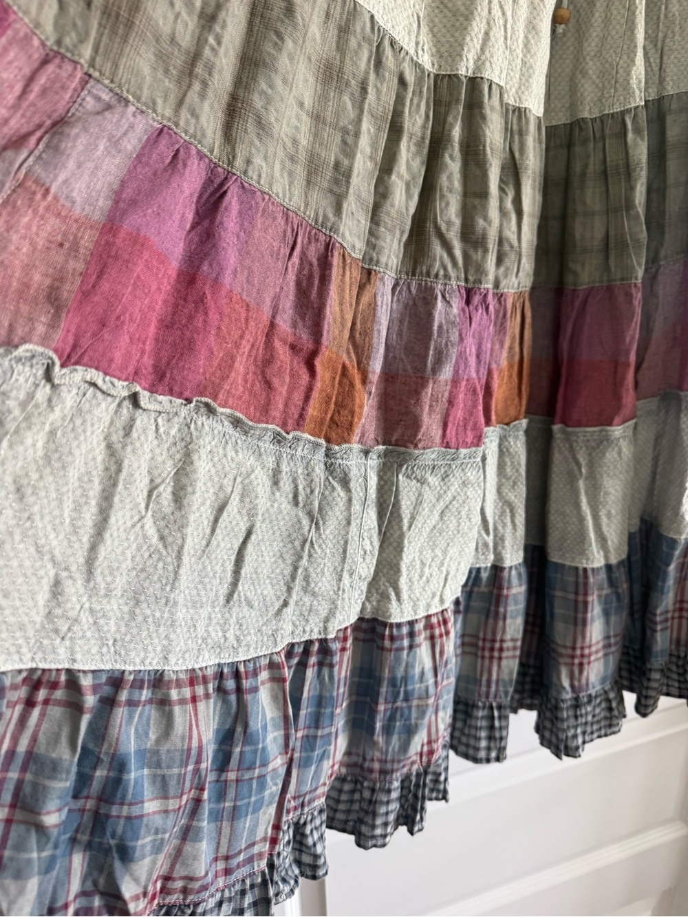 Young Threads Vintage Boho Vibes Plaid Crinkled Tiered Maxi Skirt NWT - Picture 5 of 14